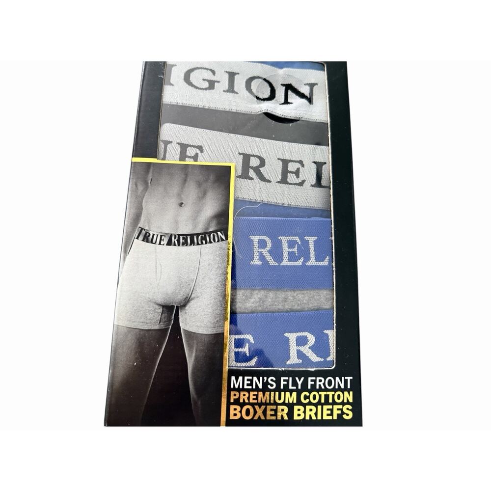 5 Pack TRUE RELIGION Men's XL Cotton Fly Front Boxer Briefs Logo Assorted